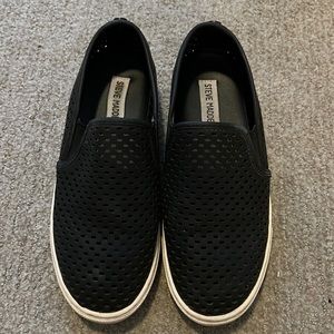 Black Perforated Steve Madden Slide-Ons